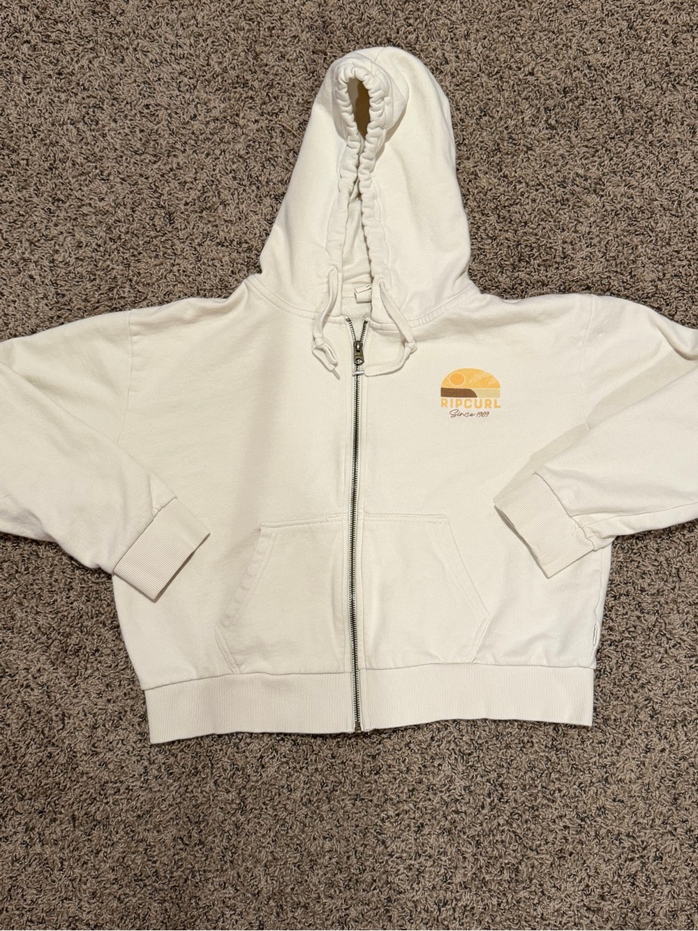 Rip Curl Cream Zip Hoodie with Yellow Sun Logo